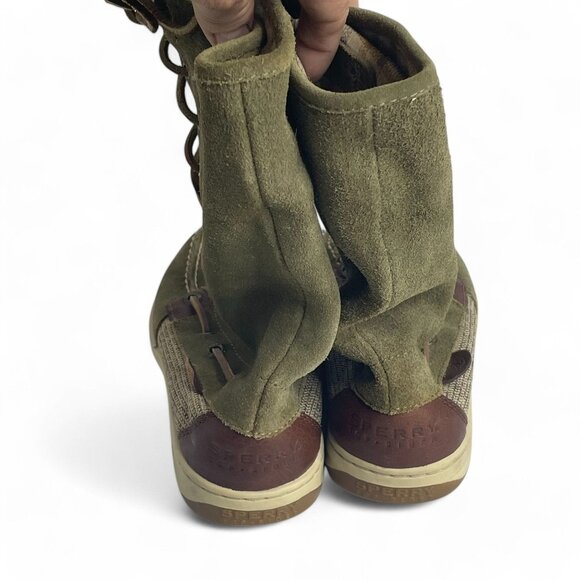 Sperry Top-Sider Olive Green Suede Boots Women's SZ 6 Leather Plaid Lace-Up Boot - Picture 5 of 13